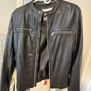 ZARA Black Faux Leather Moto Jacket Zip Pockets Men’s Small